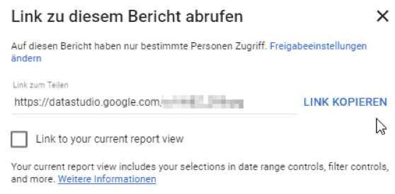 Google Data Studio Shortlink für einen Report