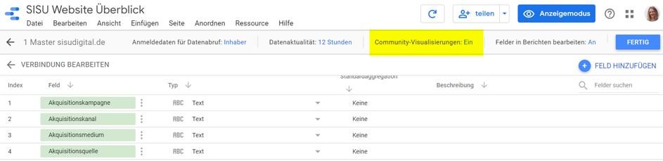 Google Data Studio: Daten von dieser Datenquelle mit Hilfe von Community-Visualisierungen angezeigen 