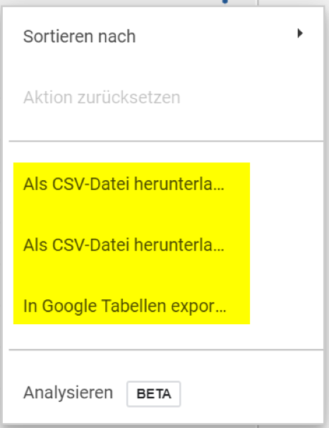 Daten aus Tabellen in Google Data Studio exportieren