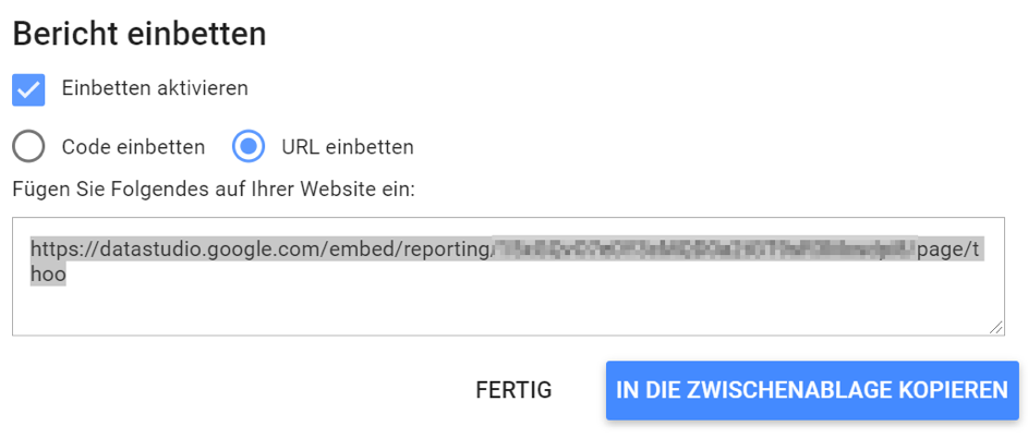 Google Data Studio: Berichte auf der Website einbetten 