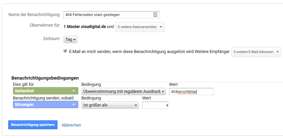 Google Analytics Tipp: benutzerdefinierte Benachrichtigung/Alerts einrichten