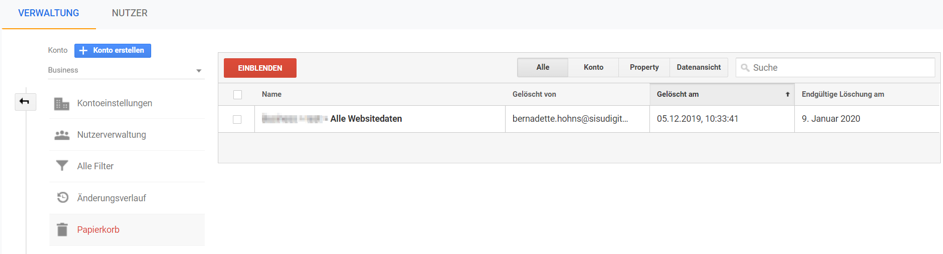 Google Analytics Tipps: Datenansicht löschen - und wiederherstellen